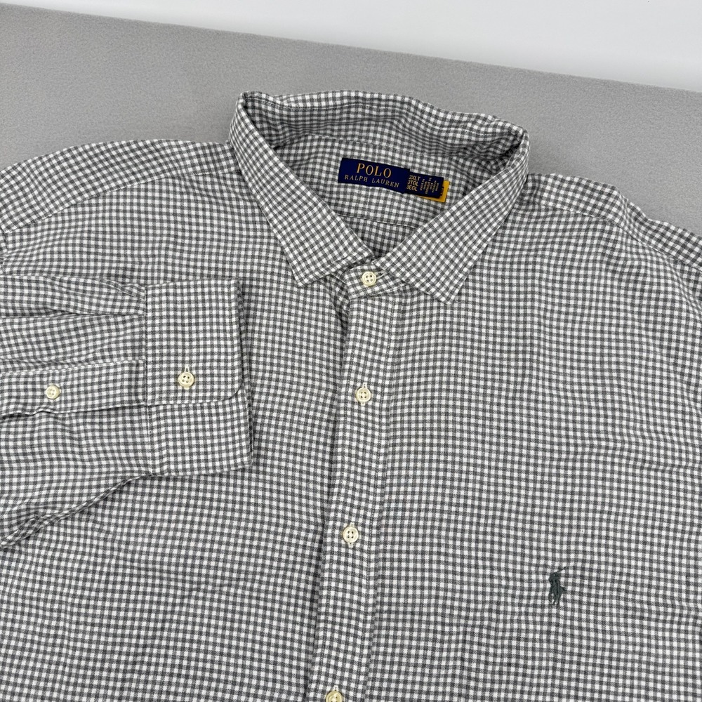 Polo Ralph Lauren Long Sleeve Button Down Flannel Shirt Mens 3XLT Gray Checkered